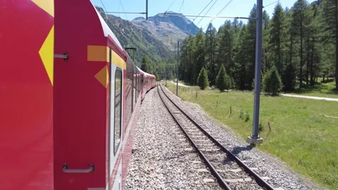 View of the Bernina Express train in Switzerland. Video stock 342287243
