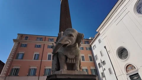 View of Bernini's Elephant and Obelisk statue in Rome Italy near the Pantheon Stock Footage 339776460