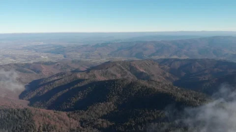View of Beskid Sadecki towards Rytro village in late autumn, from Radziejowa Stock Footage 145341211