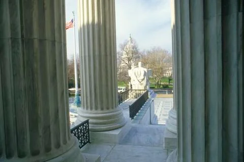 View from Between the Columns of the United States Supreme Court Building, Stock Photos