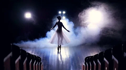 A view from between the sitting rows on a dancing ballerina. Stock Footage