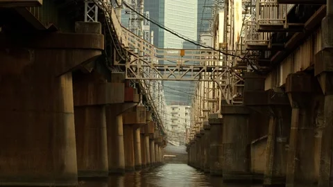 View between train bridges in Osaka, Japan. Stock Footage 144962869