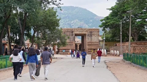 View of Bhoga nandeeshwara temple complex showcasing historic architecture .. Stock Footage 339650265