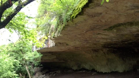 View of big ancient cave in mountains at Mangup Kale - Crimea , Russia 2 Stock Footage 73766009
