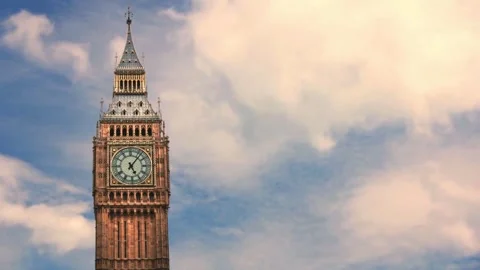 View of Big Ben and Houses of Parliament, London – Iconic Landmark in the UK Stock Footage 303383053