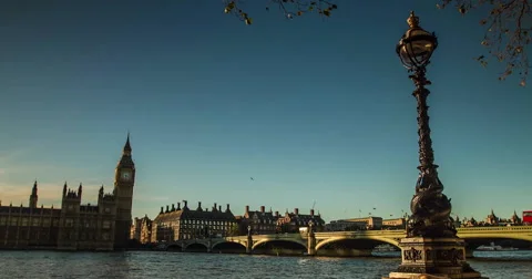 View of Big Ben and Westminster Bridge in London Stock Footage 65872891