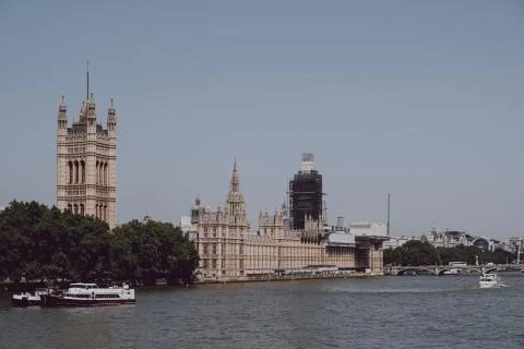 View of Big Ben in scaffolding, London, UK. Stock Photos