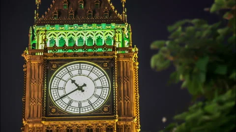 View of Big Ben time lapse at night - 2.7k resolution Stock Footage 64370773