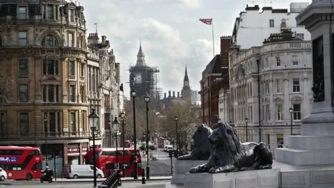 View to Big Ben from Trafalgar Square in London Stock Footage 150458048