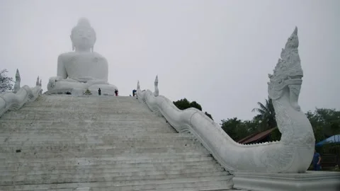 View of the Big Buddha statue, wind and fog in Phuket Thailand Stock Footage 223819948