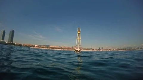 View on big buoy from open sea Stock Footage 74293476