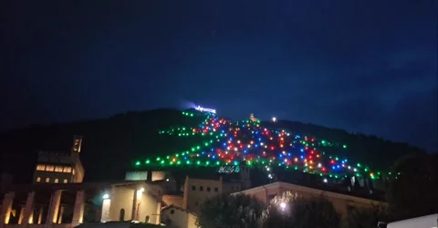 View of big christmas tree of Gubbio Stock Footage 295094573