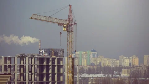 View Of The Big City With A Construction Crane Stock Footage 114747722