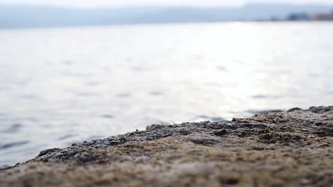 View of the big flat rocks at the sea, the camera goes left. Stock Footage 98384247
