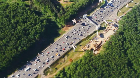 View of a big highway with an airplane Video stock 52888664