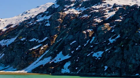 View of a big ice glacier and snow covered mountains in Glacier Bay. Stock Footage 52217101