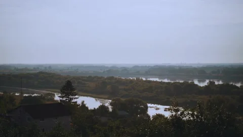 View of the big river in the village Stock Footage 200941003