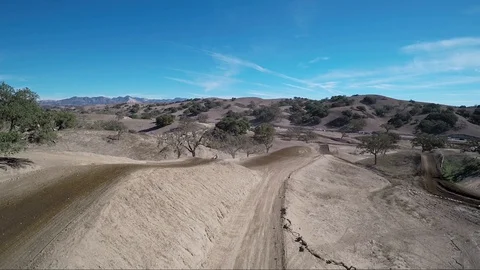 View of a biker making a jump on a desert race track course Stock-Footage 92106980