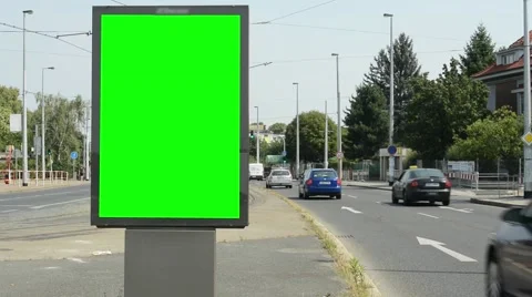 View of the billboard stands on the side of two roads in suburb - green screen Video stock 58452415