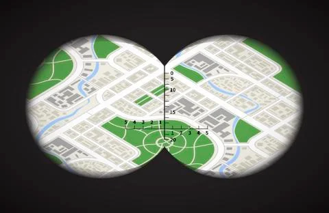 View from the binoculars on isometric city Stock Illustration