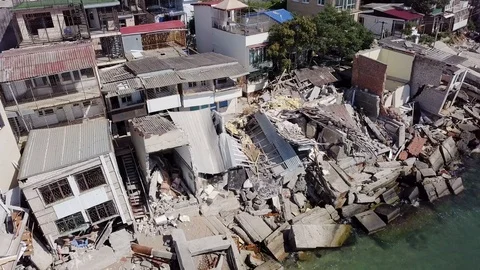 View from the bird's-eye view of the consequences of the landslide Stock Footage 104546138