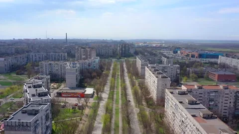 View from the bird's-eye view on the sleeping area of the city Stock Footage 106287614