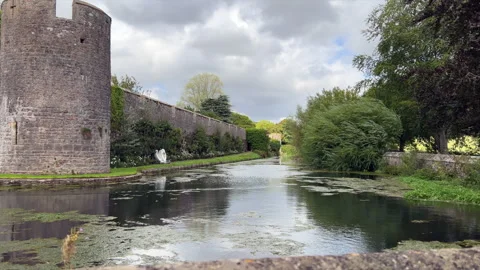 View Of The Bishops Palace Moat, Wells, Somerset On A Windy Autumn Day. 動画素材 208460615
