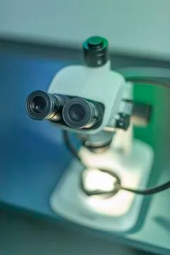 View of a black and white microscope Stock Photos