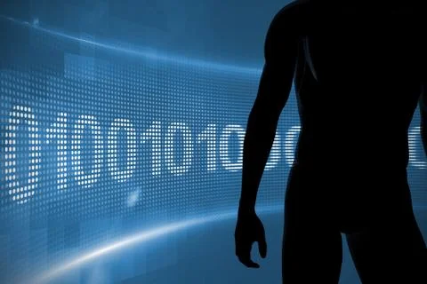 View of a black character against binary code on digital screen Stock Illustration