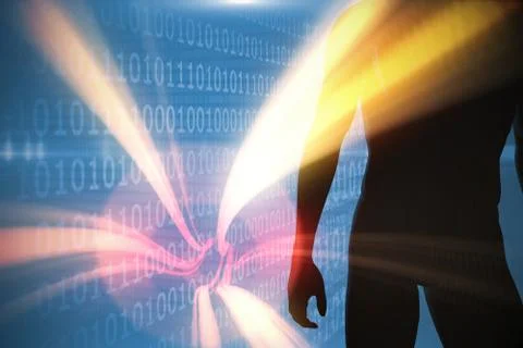 View of a black character against red vortex with orange light Illustrazione stock