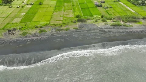 View of black sand beach atlantic ocean waves Stock Footage 297930248