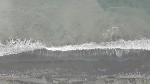 View of black sand beach atlantic ocean waves Stock Footage 297930268