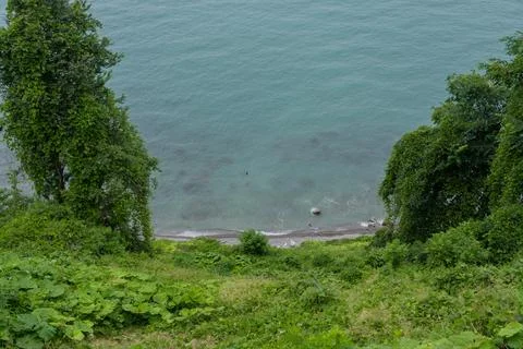 View of the Black Sea from a height down. The seashore Stock Photos