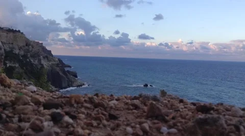 View Of Black Sea Rocks &amp; Clouds At Fiolent Cape Crimea , Russia Stock Footage 68962599