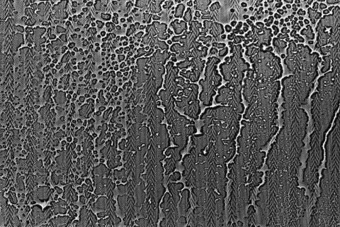 View on a black-white background with the texture of flowing drops of water o Stock Photos