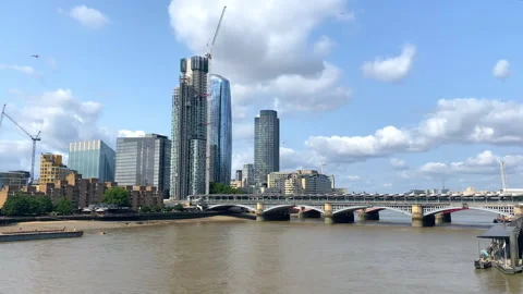 View of the Blackfriars bridge and One Blackfriars complex buildings in London  Stock Footage 327364538