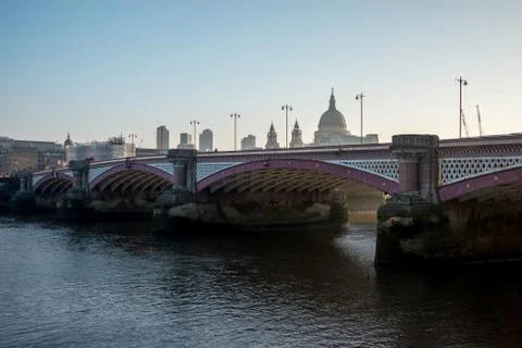 A view to Blackfriars Bridge and St Paul's Cathedral early in the morning, Lo Stock Photos