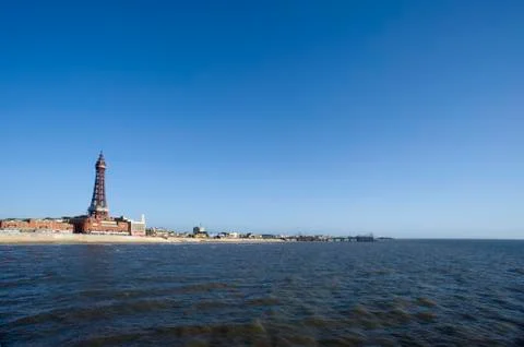 View of blackpool seafront from the ocean Stock Photos
