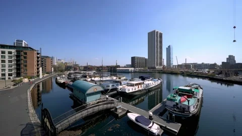 View of the Blackwall Basin in the Docklands Stock Footage 153336413