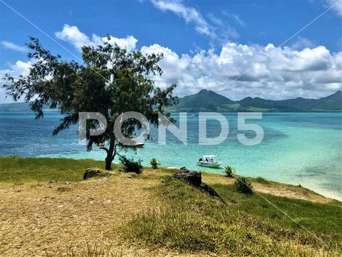 View on blue bay lagoon mauritius Stock Photos