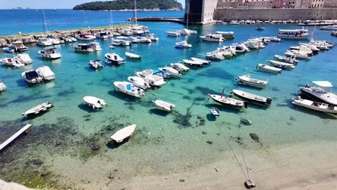View on a blue bay in the Old town of Dubrovnik, Croatia Stock Footage 302473355