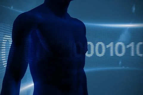 View of a blue body against binary code on digital screen Illustrazione stock