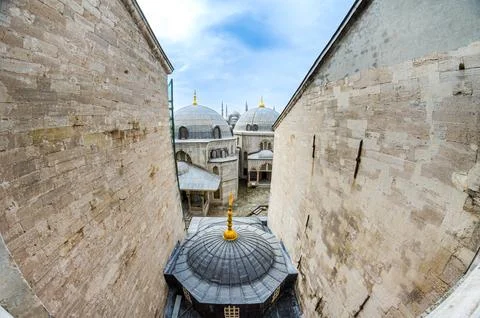 View of the Blue Mosque and Sultan II Selim Turbesi taken from Hagia Sophia Stock Photos