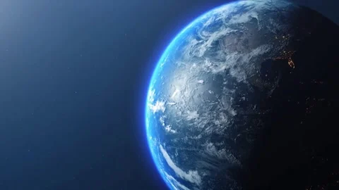 View Of Blue Planet Earth From Space rotating with sun light Stock Footage 273947130