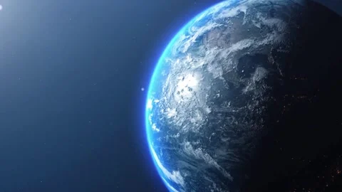 View Of Blue Planet Earth From Space rotating with sunlight Stock Footage 307979659