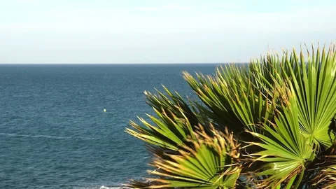 The view of the blue sea in Benalmadena Spain Stock Footage