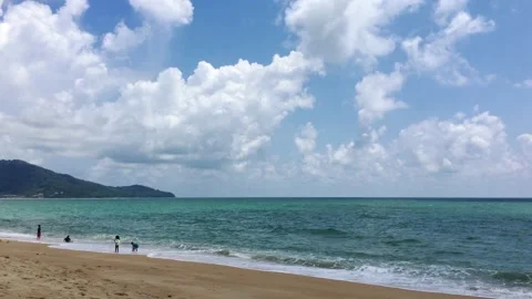 View of blue sea with white sand beach Stock Footage 137057016
