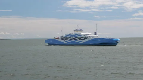 The view of the blue ship on the Baltic Sea in Estonia Stock Footage 136733518