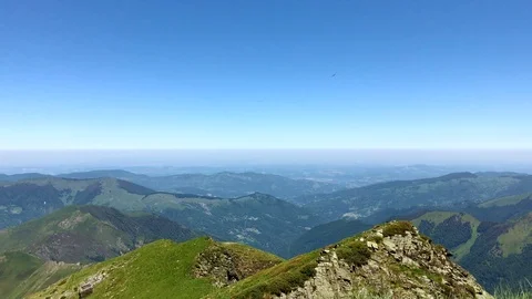 View of blue sky summer day mountain panorama Stock Footage 95913387