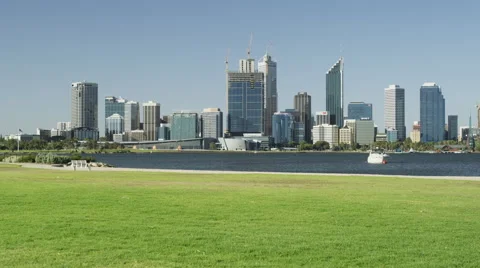 View of Boat With CBD Skyline in Background Stock Footage 61418738